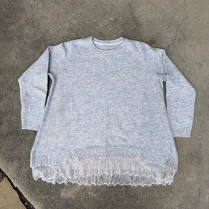 LOGO Lori Goldstein Pastel Marled Knit Lace Hem Sweater XL Womens Tunic Pullover